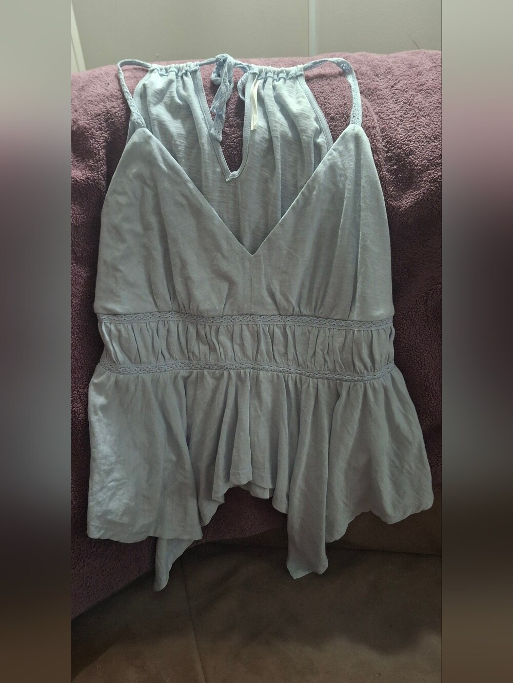 Women’s Light Blue Anthropologie Sleeveless V-Neck Peplum Tank Top